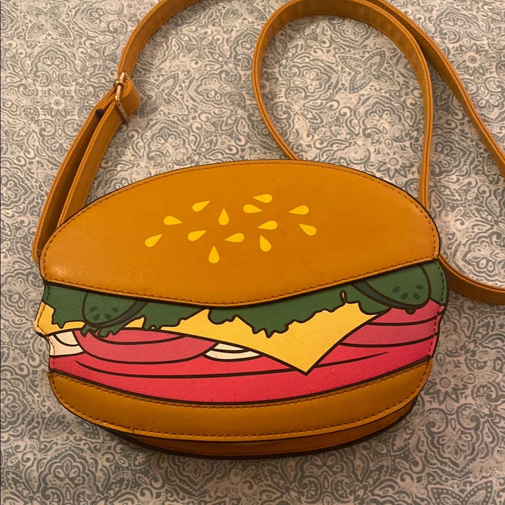 Rainbow Yellow and Brown Crossbody Bag with Unique Hamburger Design